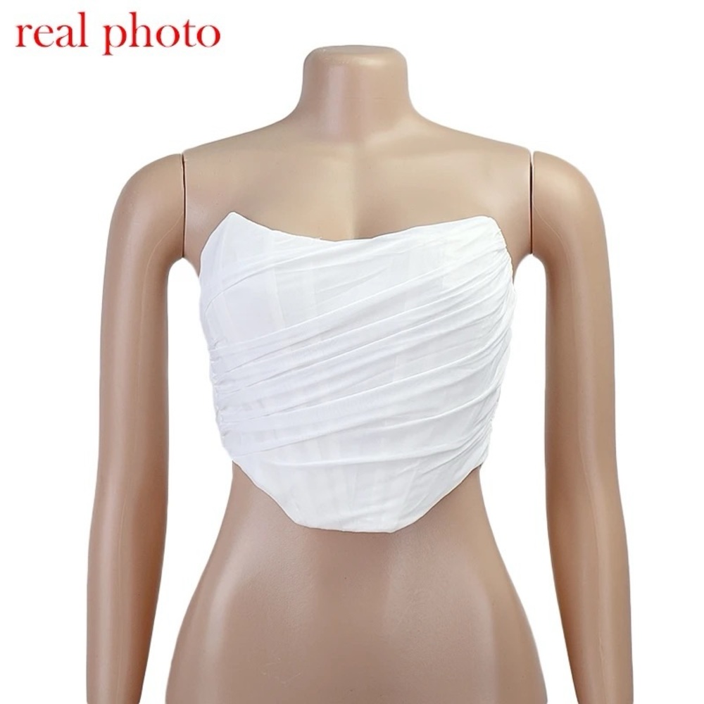 Strapless Bustier Corset Crop Top Mesh